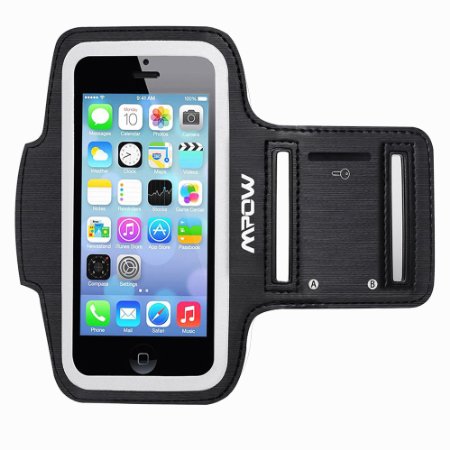 Mpow® Running Sport Sweatproof Armband   Key Holder for iPhone 5/5S/5C/SE, iPod Touch 5, with Adjustable size, Safey design, Suitable for Biking, Hiking, Canoeing, Walking, Horseback Riding, Gardening, Golfing, Shopping, Rollerblading, Downhill & Nordic Skiing, Housework