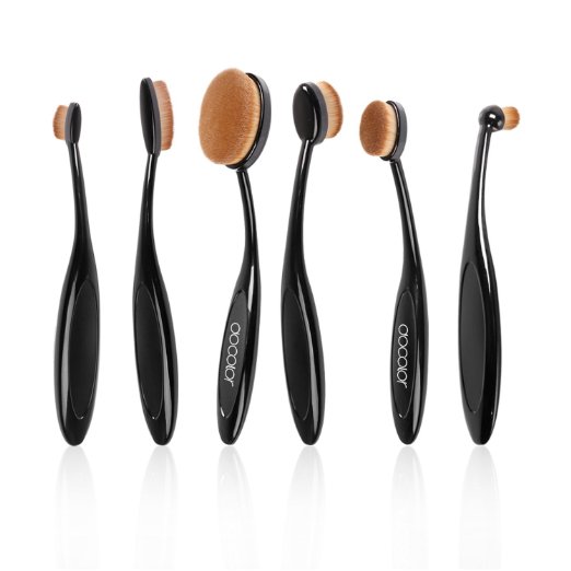 Docolor Oval Makeup Brushes Set New Foundation Eyeshadow Brush Kits (Black,6Pcs)