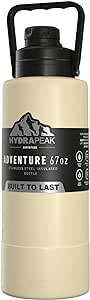 Hydrapeak 67oz Adventure Sports Water Flask, Vacuum Insulated Water Bottle, Leak-proof Water Canteen, Big Water Jug Half Gallon Double Wall Food-Grade Stainless Steel Water Bottle for Men (Mod Cream)