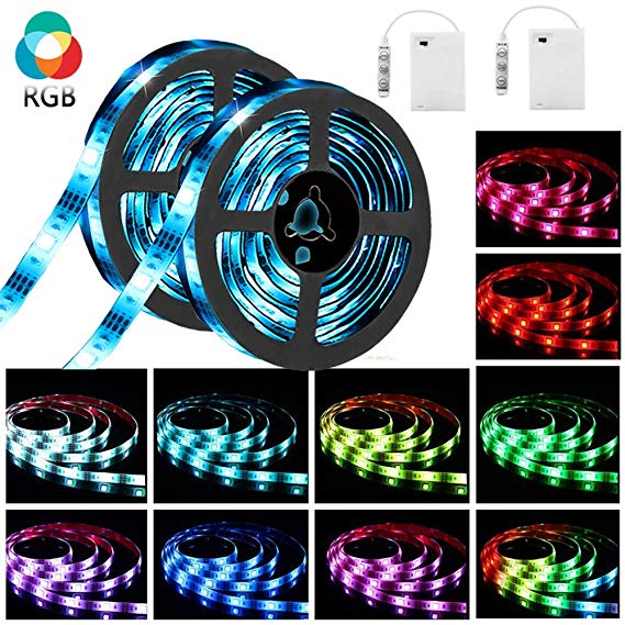 LED Strip Lights SOLMORE RGB Battery Operated Colour Changing 5050 SMD Lighting Full Kit Waterproof IP65 Portable for TV Backlight Home Kitchen Cabinet Light with 3-Key Remote Controller 2X2M