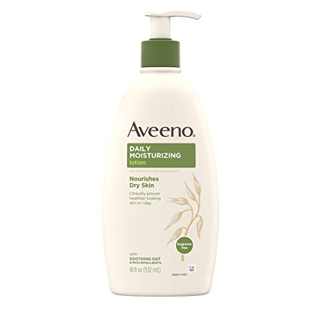 Aveeno Daily Moisturizing Body Lotion with Soothing Oat and Rich Emollients to Nourish Dry Skin, Fragrance-Free, 18 fl. oz