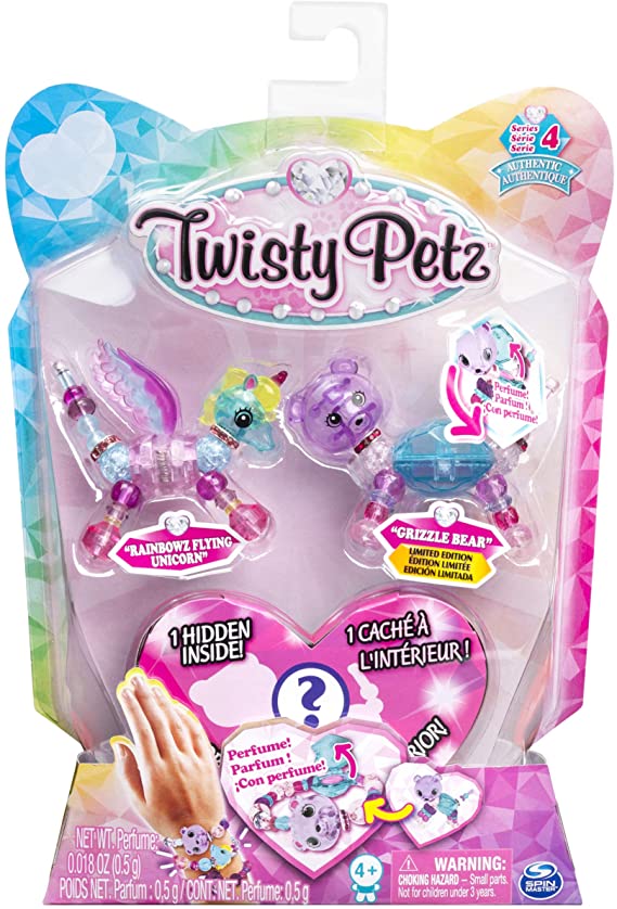 Twisty Petz, Series 4 3-Pack, Rainbowz Flying Unicorn, Grizzle Bear and Surprise Collectible Bracelet Set
