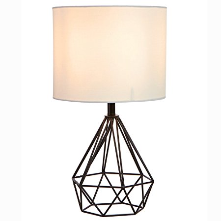 SOTTAE Black Hollowed Out Base Modern Livingroom Bedroom Bedside Table Lamp, Desk Lamp With White Fabric Shade