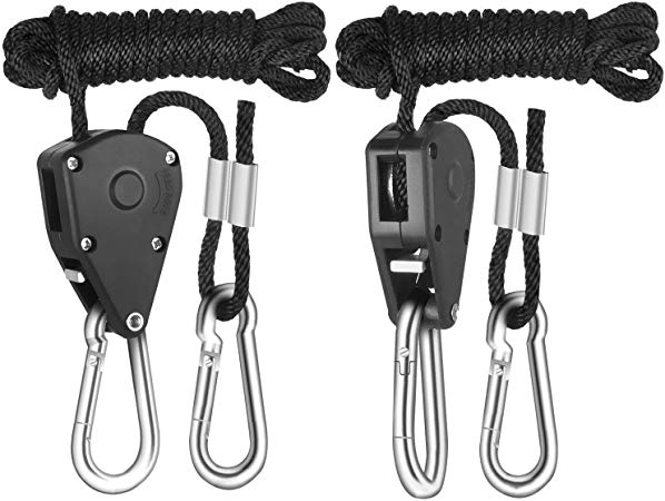 Floro Rope Ratchet Grow Light Hangers, 79 Inches Rope Length, Easy Way to Raise and Lower Fixtures, Heavy-Duty Braided Rope Holds up to 150 lbs, Pulley System for Hanging Lights in Gallery, 2 Pack