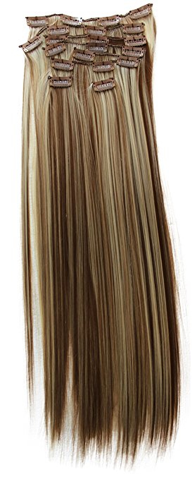 PRETTYSHOP XL SET 7pcs Full Head 24" Clip In Hair Extensions Hairpiece Straight Heat-Resisting (brown blonde 12H613 CE19)