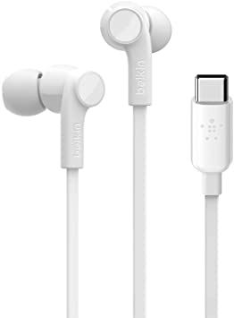 Belkin RockStar USB-C Headphones for Samsung Galaxy Note10, Note10 , S10, S10 , S10e, Google Pixel 3, 3XL, iPad Pro and more , White, (G3H0002btWHT), S, M, and L