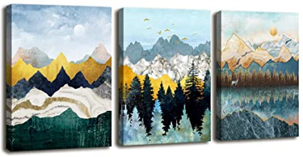 Abstract Geometric mountain Watercolor painting wall decoration for bedroom 3 piece Abstract canvas wall art for living room modern canvas prints kitchen Bathroom wall decor office home decoration