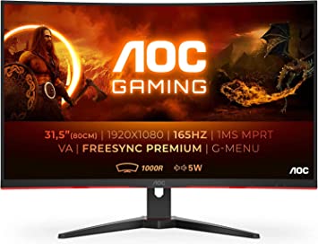 AOC Écran gaming incurvé C32G2AE 80&nbsp;cm (31,5&nbsp;pouces) (HDMI, DisplayPort, temps de réponse de 1&nbsp;ms, 1920&nbsp;x&nbsp;1080&nbsp;Hz, 165&nbsp;Hz, FreeSync Premium) noir/rouge