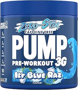 Applied Nutrition Pump Zero Pre Workout - Zero Stim, Caffeine Free, Energy & Performance (375g - 25 Servings) (ICY Blue Raz)