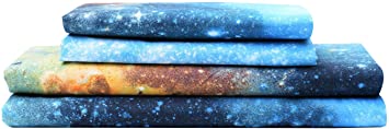 Bedlifes Galaxy Sheets Outer Space 3D Sheet Set Galaxy Theme Bedding sets 4PCS Bed Sheet& Fitted Sheet with 2 Pillowcases Blue Full