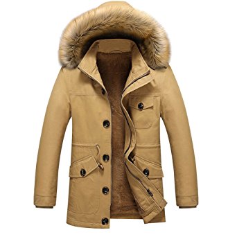 JYG Men's Winter Thicken Coat Slim Fit Quilted Puffer Jacket With Fur Hood