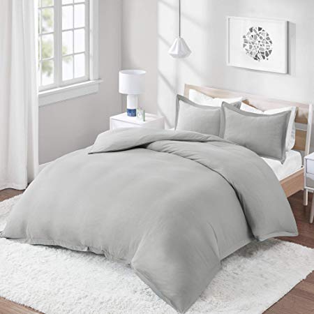 Comfort Spaces - Soft Cotton Blended Jersey Duvet Cover Set with 2 Pillow Shams (Queen, Gray) - Simple and Durable - Bedding Duvet Covers with Button Closure