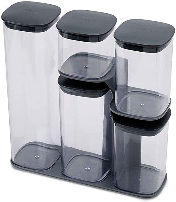 Joseph Joseph Podium Dry Food Storage Container Set with Stand, 5-piece, Gray