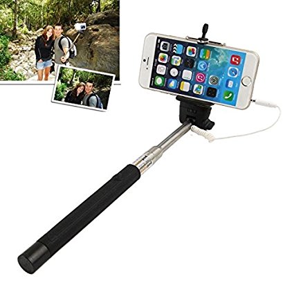 Peardio PSCS-B1 Bluetooth and Battery Free Extendable Selfie Stick/Wired Self-Portrait Monopod for iOS and Android Smartphones