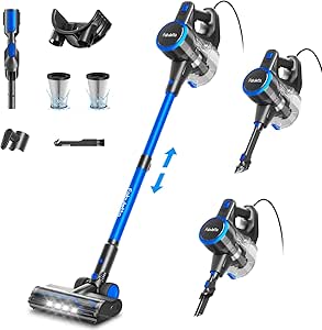 FABULETTA Upgraded 650W Corded Stick Vacuum, 23Ft Corded Vacuum Cleaner Up to 2 Gear Adjustment, Lightweight Corded Vacuum with 1.5L Dust Cup, Suit for Hard Floor & Pet Hair, Black & Blue