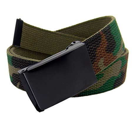 Men's Black Flip Top Military Belt Buckle with Canvas Web Belt