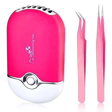 USB Air Conditioning Blower Handheld Eyelash Fan Dryer Rechargeable Eyelashes Dryer Fan Mini Portable Fans with 2 Pieces Straight and Curved Tweezers for Eyelash Extensions Girls Women ()