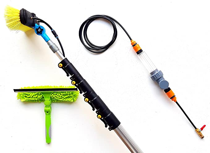 24ft Telescopic Water Fed Window Cleaning Pole, Solar Panel Conservatory Roof Cleaner, Extendable Extended Extension Brush Kit