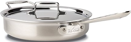 All-Clad BD55403 D5 Brushed 18/10 Stainless Steel 5-Ply Bonded Dishwasher Safe Saute Pan with Lid Cookware, 3-Quart, Silver