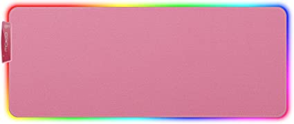 MoKo RGB Gaming Mouse Pad, Large Extended Glowing Led Mousepad with 15 Lighting Modes and USB 2.0 Port, Non-Slip Rubber Base Computer Keyboard Pad Mat for Gamer, 32.09 x 12 x 0.16 Inch - Cherry Pink