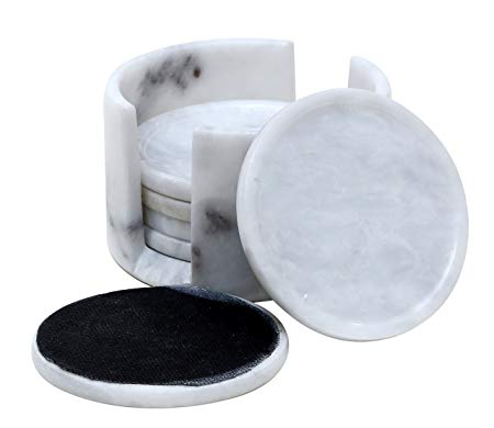 Coaster Set for Drink Cup Pad, Handmade Marble Mug Round Coasters Set – Warming Stone Women Spoon Rest, Extreme Caddy Absorbent with Holder