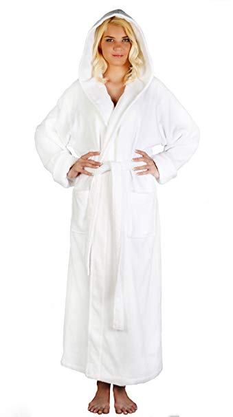 Arus Women's Full Length Long Hooded Soft Twist Turkish Cotton Bathrobe