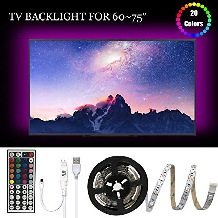 LED TV Backlight, USB Basic Lighting For 60-75 in Television, Dimmable RGB Led Strip Lights With 20 Colors And IR Remote Control For Home Theater Decoration And Reduce Eye Strain and Increase Image Cl