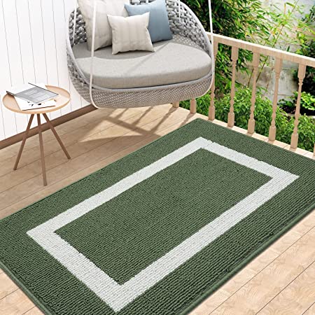 OLANLY Indoor Door Mat, 48x32, Non-Slip Absorbent Resist Dirt Entrance Mat, Washable Low-Profile Inside Entry Doormats for Entryway, Green