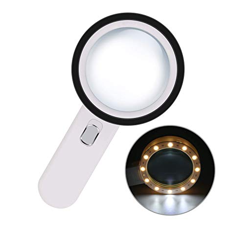 Magnifying Glass with Light - 30x Handheld Magnifier - 12 LED Lighted Magnifying Glass for Seniors Reading, Insects, Inspection, Coins, Jewelry, Exploring, Map,Crossword Puzzle (Tool)