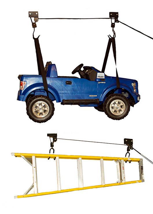 ABN Ceiling Mount Hoist - 2 Looped Straps, 2 Secure Claws and Install Hardware, Easy 100-Pound Garage Bike/Kayak Storage