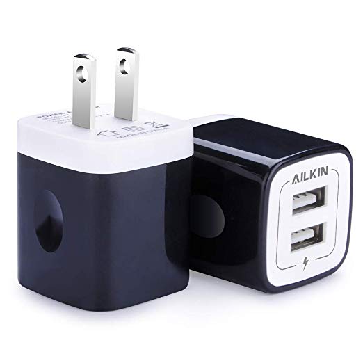 USB Wall Charger, Charger AC Adapter, USB Plug, Charging Block, Phone Cube, Ailkin 2-Pack 2.1Amp Dual Port Fast Charge Box Brick for iPhone 11Pro Max, Samsung Galaxy, Pixel, LG, Huawei, Moto, Kindle