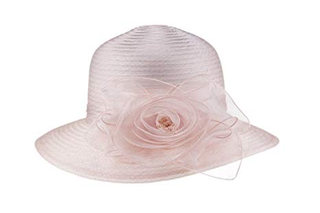 Dantiya Women's Organza Wide Brim Floral Ribbon Kentucky Derby Church Dress Sun Hat