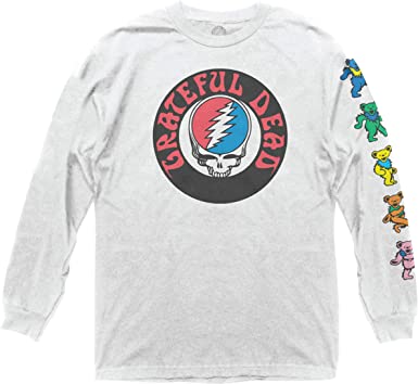 Ripple Junction Grateful Dead Logo Shirt with Dancing Bears, Long-Sleeve Adult Unisex Crew T-Shirt