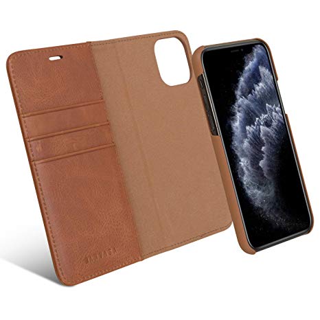 iPhone 11 Detachable Wallet Case Brown - KANVASA Premium Genuine Leather 2 in 1 Flip Folio Book Magnetic Cover for The Original iPhone 11 (6.1 inch) - Supports Wireless Charging Qi