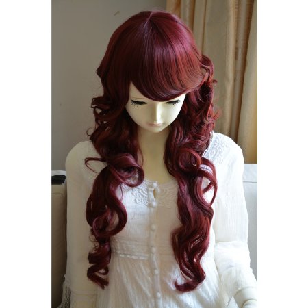 Liz Wig Duchess Style Heat Friendly Long Curly Wavy Princess Cosplay Party Hair Wig 31'' 80cm (Wine Red)