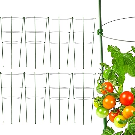 Tomato Cage Plant Support Cage for Garden 8 Pack, 18 Inch Tomato Trellis Garden Cages with 3 Adjustable Rings, Tomato Plant Stakes for Climbing Plants, Flowers, Fruit, Vegetables