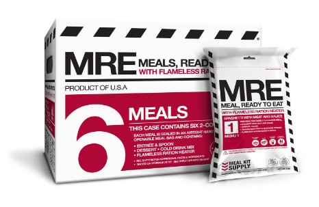 MRE (Meals, Ready to Eat) - Two Course Fresh MREs with Heaters - 5 Year Shelf Life (Pack of 6)