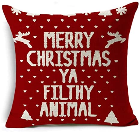 SLS Red Merry Christmas ya Filthy Animal Cotton Linen Decorative Throw Pillow Case Cushion Cover Lion Piillow case 18" X18 (17)