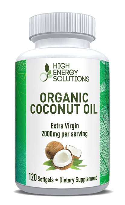 Organic Coconut Oil 2000mg Cold Pressed & Unrefined 120 Pure Extra Virgin Softgels Rich In MCFA and MCTs. Promotes Healthy Metabolism, Heart Health, Weight Loss, Energy, Hair, Skin - 100% Guarantee