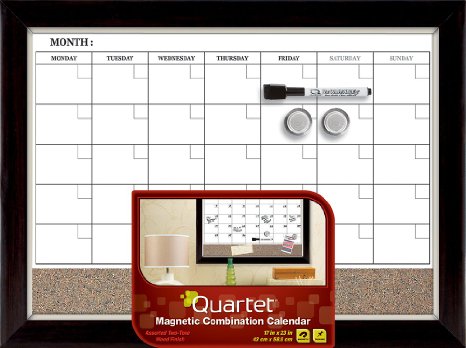 Quartet Magnetic Combination Calendar Board Dry-Erase and Cork 17 x 23 Inches Two-Tone Frame 22476