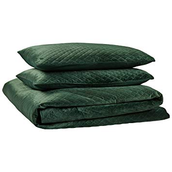 Rivet Modern Diamond Quilted Velvet Coverlet Set, Full/Queen, Emerald Green