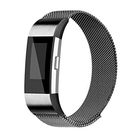 iGK Replacement Bands Compatible for Fitbit Charge 2, Stainless Steel Metal Bracelet with Unique Magnetic Clasp