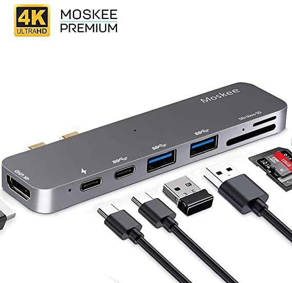 USB C Hub,Moskee 7 in 1 USB C Dock with 4K HDMI 2 USB 3.0 Ports Type C Hub SD&Micro SD Card Reader MacBook Pro Adapter Thunderbolt 3 Ports