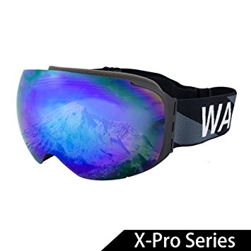 WACOOL Multicolor Professional Snowmobile Snowboard Skate Ski Goggles with Detachable Double Lens Anti-fog Extra-large Spherical Lens, Helmet Compatible, Over the Glass, UV400