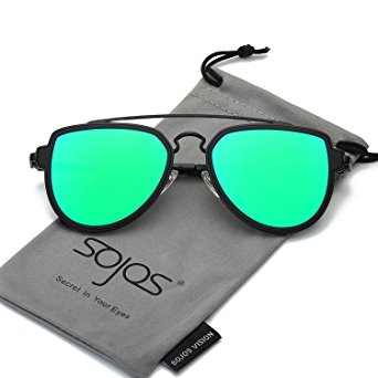 SojoS Fashion Aviator Unisex Sunglasses Flat Mirrored Lens Double Bridge SJ1051