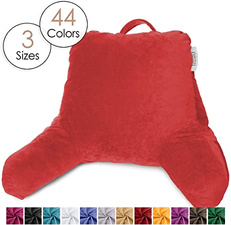 Nestl Reading Pillow, Medium Bed Rest Pillow with Arms for Kids Teens & Adults – Premium Shredded Memory Foam TV Pillow - Cherry Red