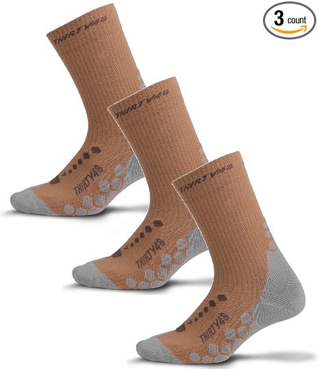 Light Hiking Socks by Thirty48 - HKL Series, Thermal Crew Socks; Breathable Moisture Wicking Material; Vegan Wool; Cushioned to Minimize Friction and Soothe Aching Muscles; Great for Hiking, Trekking, Mountain Climbing, Winter, Outdoor, Work Boots, Camping, Travel; Money Back Guarantee
