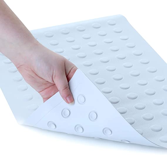 SlipX Solutions Mildew Resistant White Rubber Bath Safety Mat with Powerful Microban Antimicrobial Product Protection (14 x 22 Inch, 100 Suction Cups, Machine Washable)