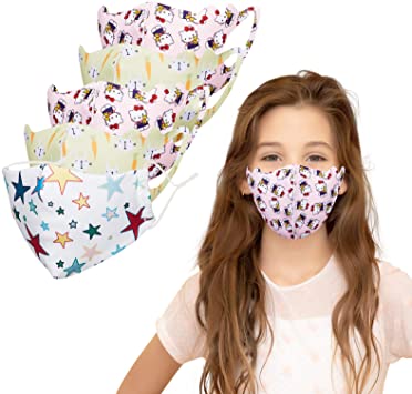 5 PCS Face Bandanas for Kids, Reusable and Washable with Cute Cartoon Images