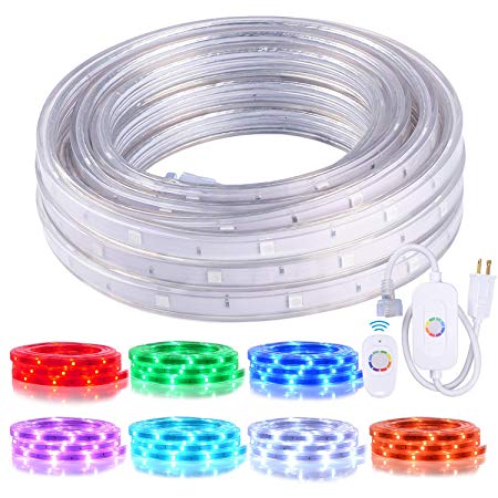 Areful 16.4ft Plugin LED Rope Lights, Flat Flexible Strip Lights, Color Changing Rope Lights with RF Remote Control, Waterproof and Connectable for Indoor/Outdoor Décor, 7 Colors and Multiple Modes